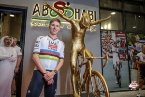 Stunning Golden Statue of Tadej Pogačar Unveiled in Abu Dhabi to Celebrate an Epic Season